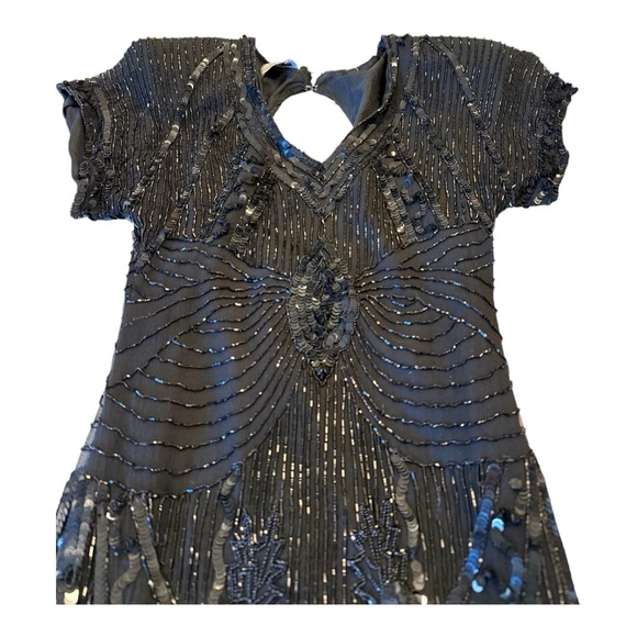 Stenay Vintage 80s Black Silk Beaded Sequin Midi Cocktail Party Small Gatsby - Picture 6 of 16